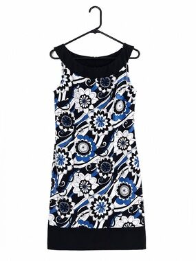 Dress Barn Sleeveless Floral Sheath Dress – Women’s Size 8 – Blue, Black & White